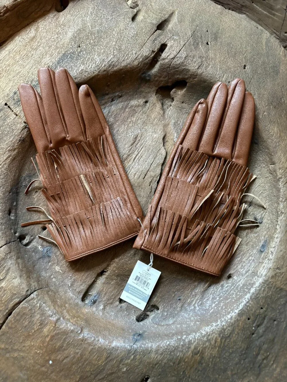 NWT Mud Pie coastal cowgirl faux leather lined fringed women's gloves OSFM